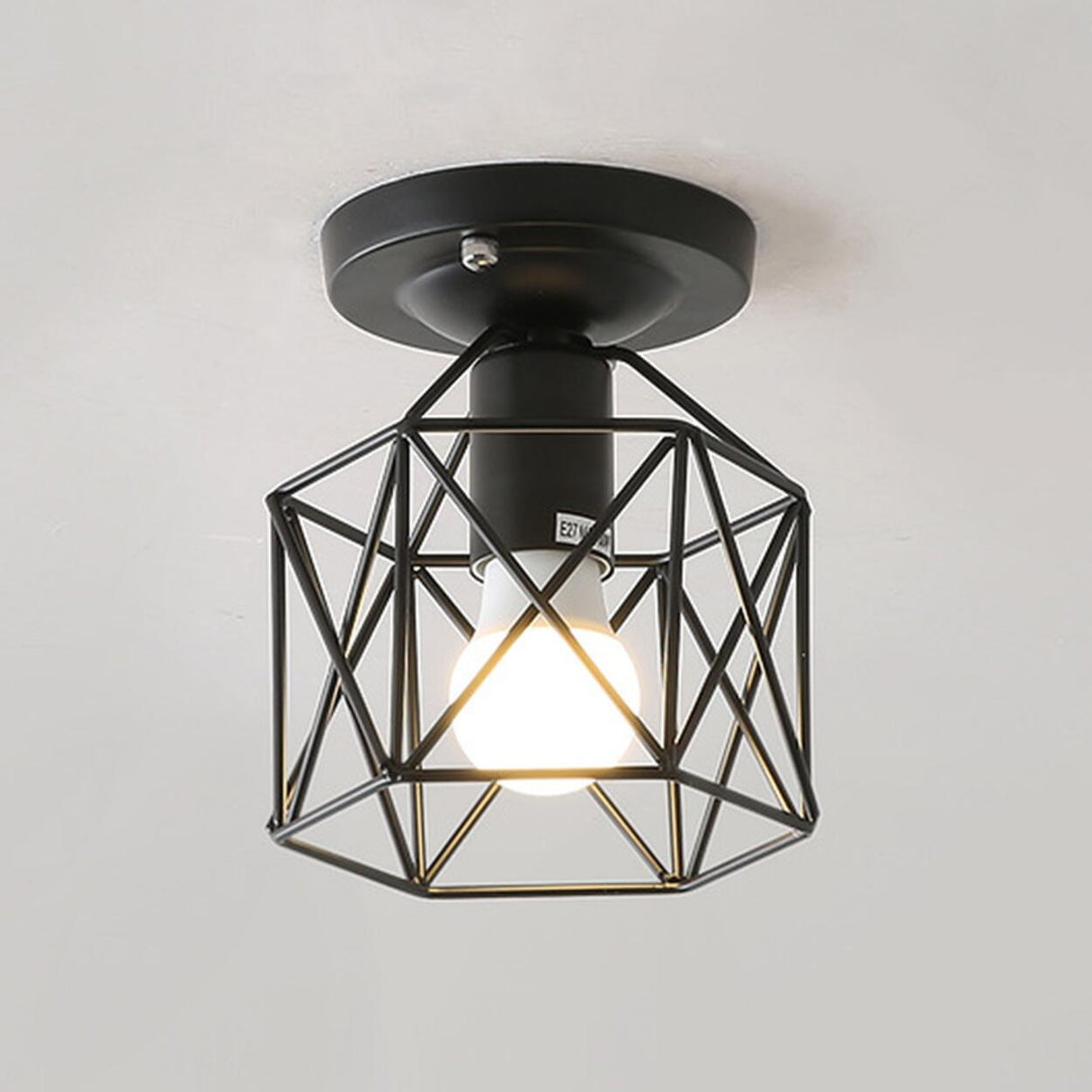 Industrial Iron Net Black Semi-Flush Mount Lamp Hallway Image - 10