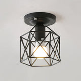 Industrial Iron Net Black Semi-Flush Mount Lamp Hallway Image - 10