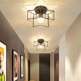 Industrial Iron Net Black Semi-Flush Mount Lamp Hallway Image - 4