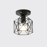 Industrial Iron Net Black Semi-Flush Mount Lamp Hallway Image - 5