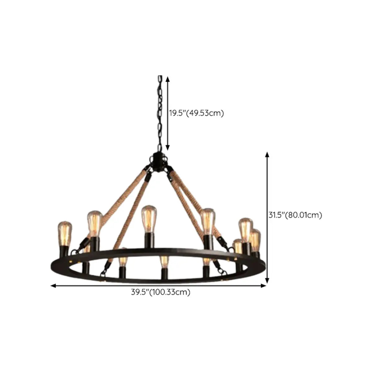 Industrial Wheel Metal Rope Living Room Black Chandelier Image - 23