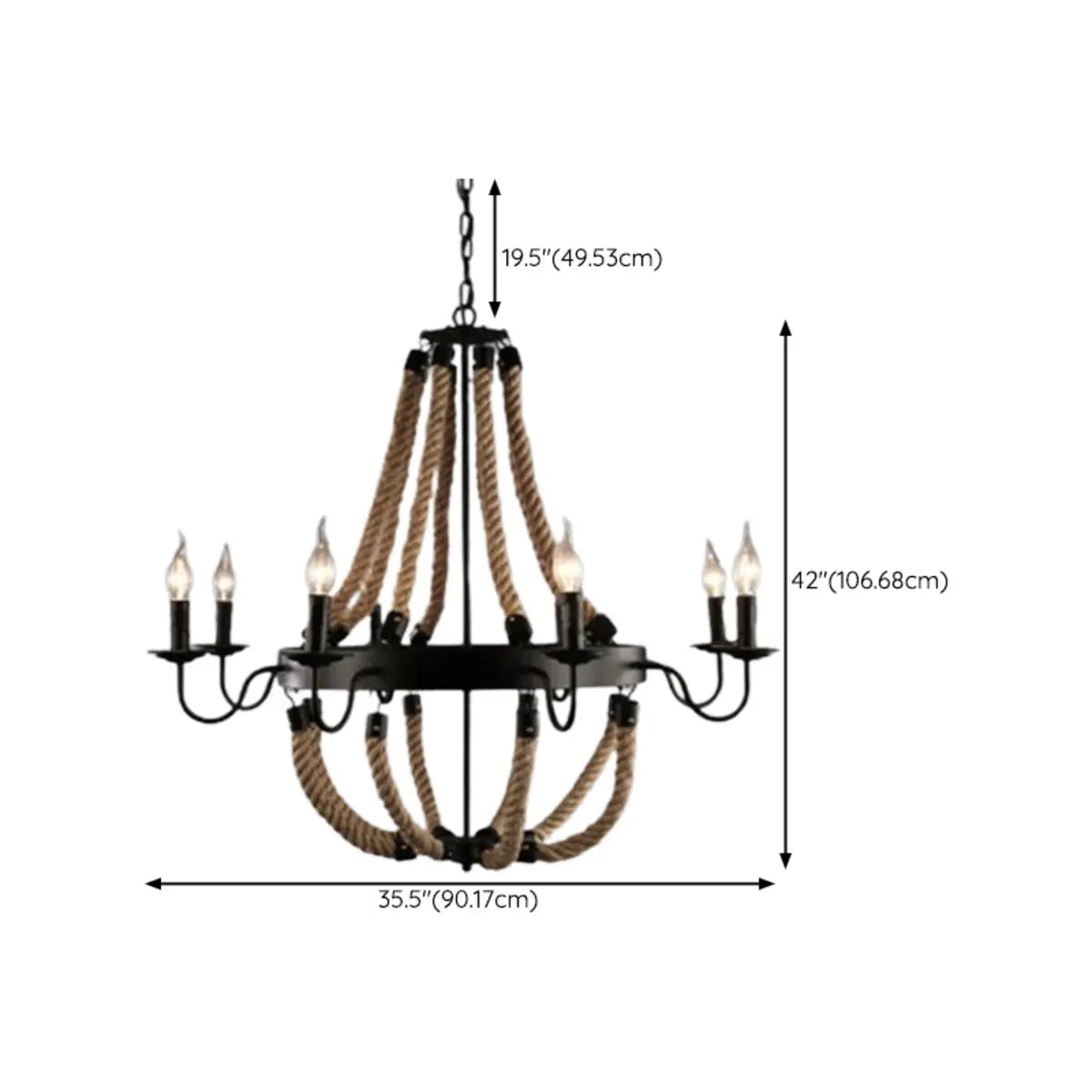 Industrial Wheel Metal Rope Living Room Black Chandelier Image - 25