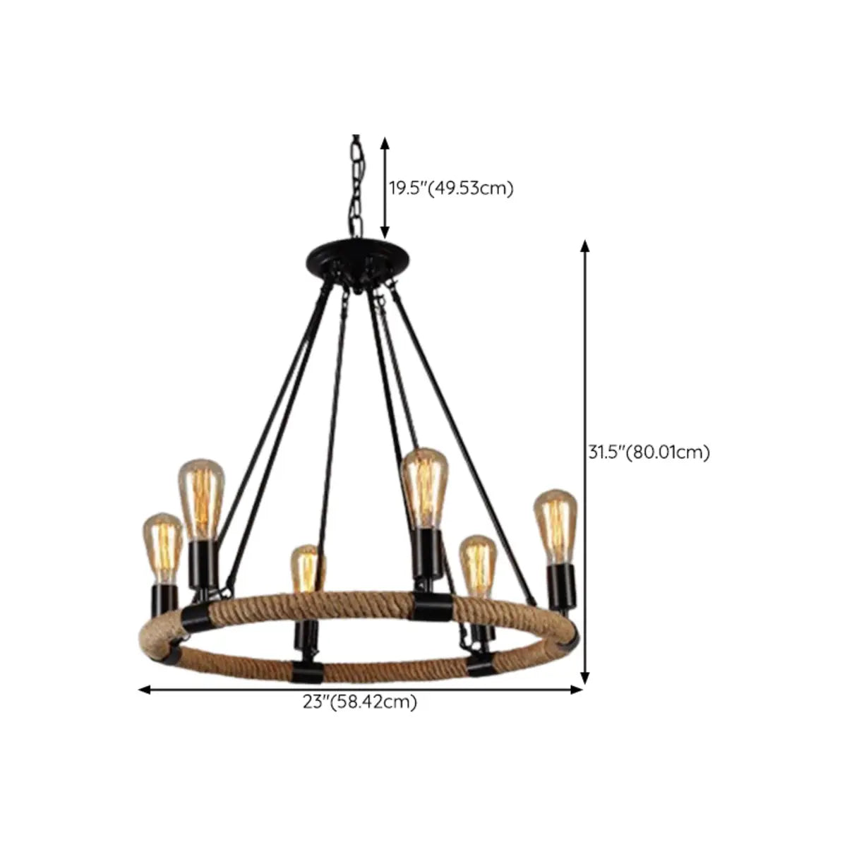 Industrial Wheel Metal Rope Living Room Black Chandelier 