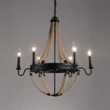 Industrial Wheel Metal Rope Living Room Black Chandelier Image - 8