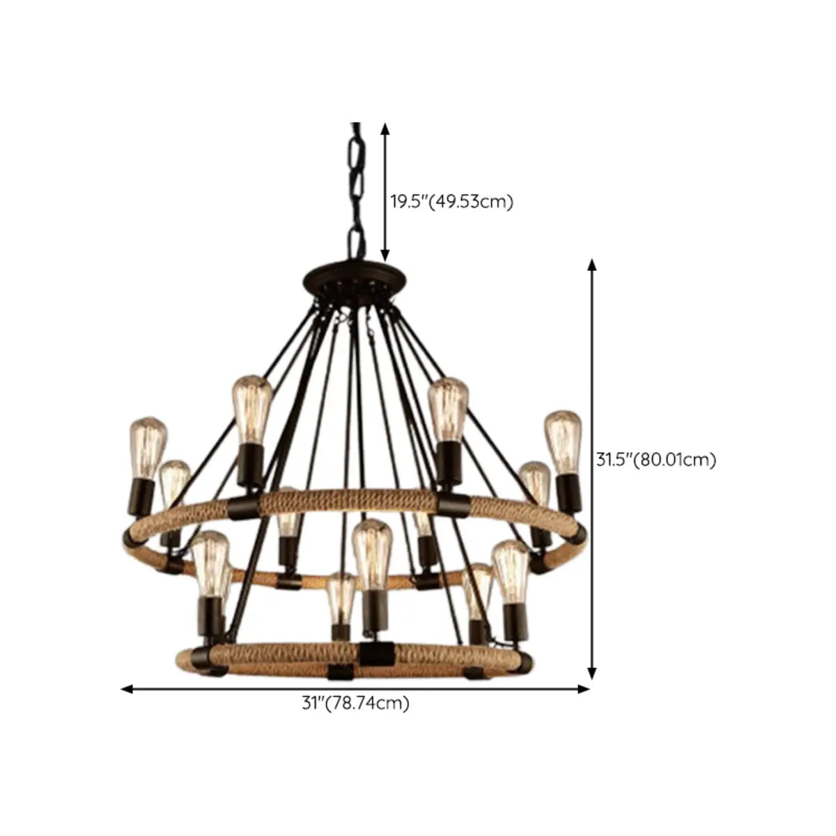 Industrial Wheel Metal Rope Living Room Black Chandelier Image - 20