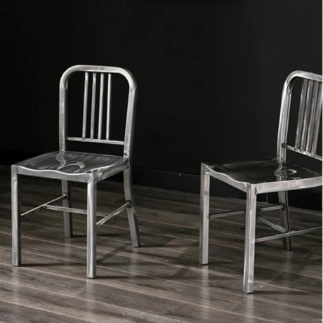 Industrial Kitchen Slatted Metal Dining Chair Sliver Image - 1