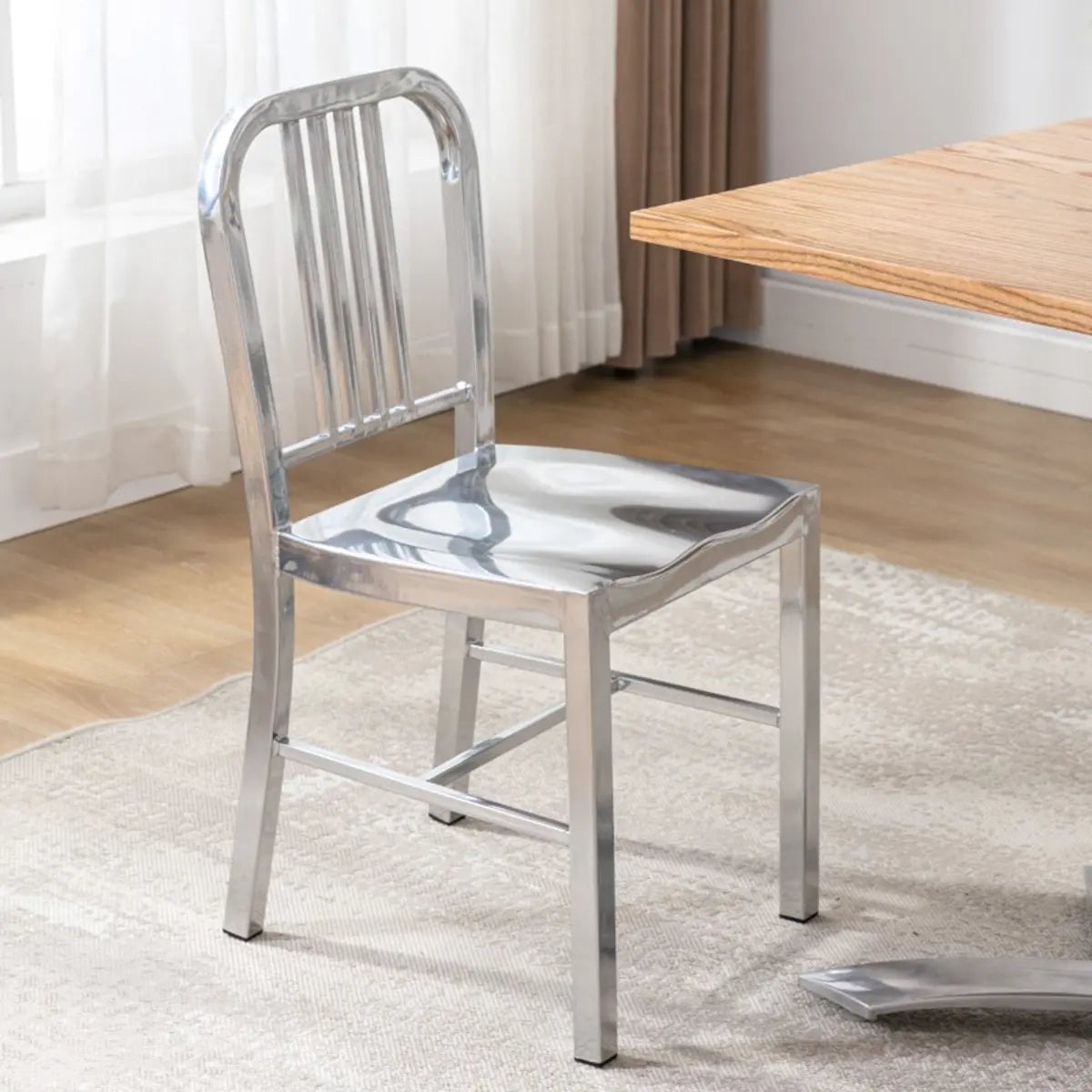 Industrial Kitchen Slatted Metal Dining Chair Sliver Image - 12