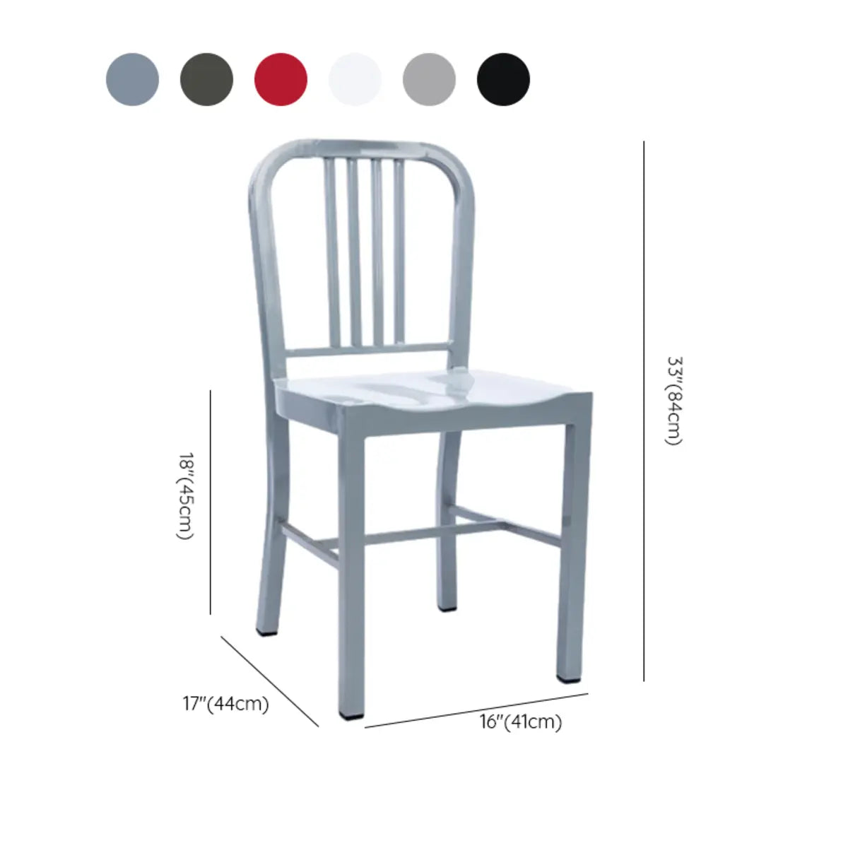 Industrial Kitchen Slatted Metal Dining Chair Sliver 