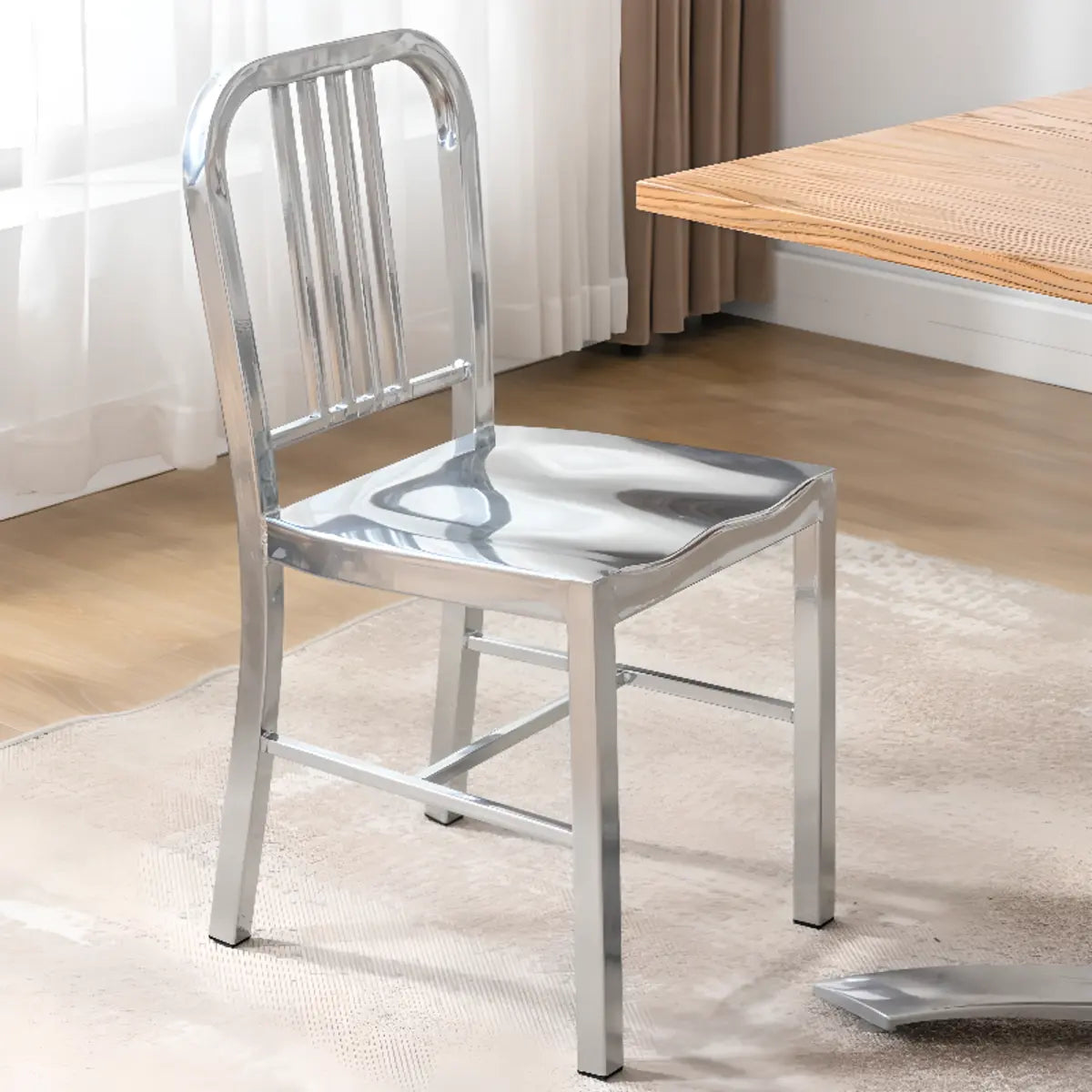 Industrial Kitchen Slatted Metal Dining Chair Sliver Image - 3