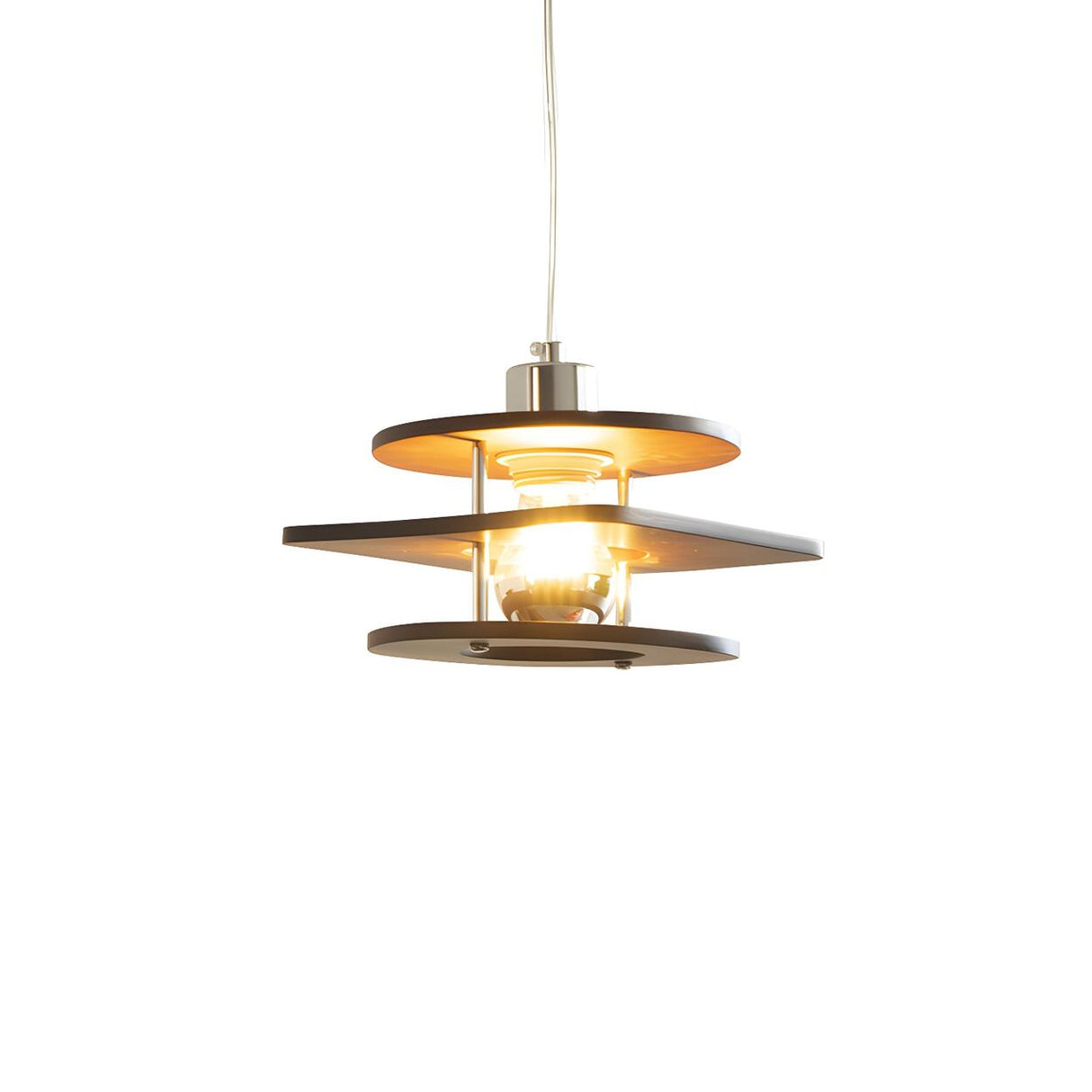 Industrial Layered Square Walnut Solid Wood Pendant Light Image - 2