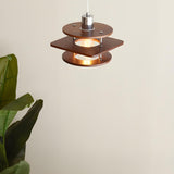 Industrial Layered Square Walnut Solid Wood Pendant Light Image - 7