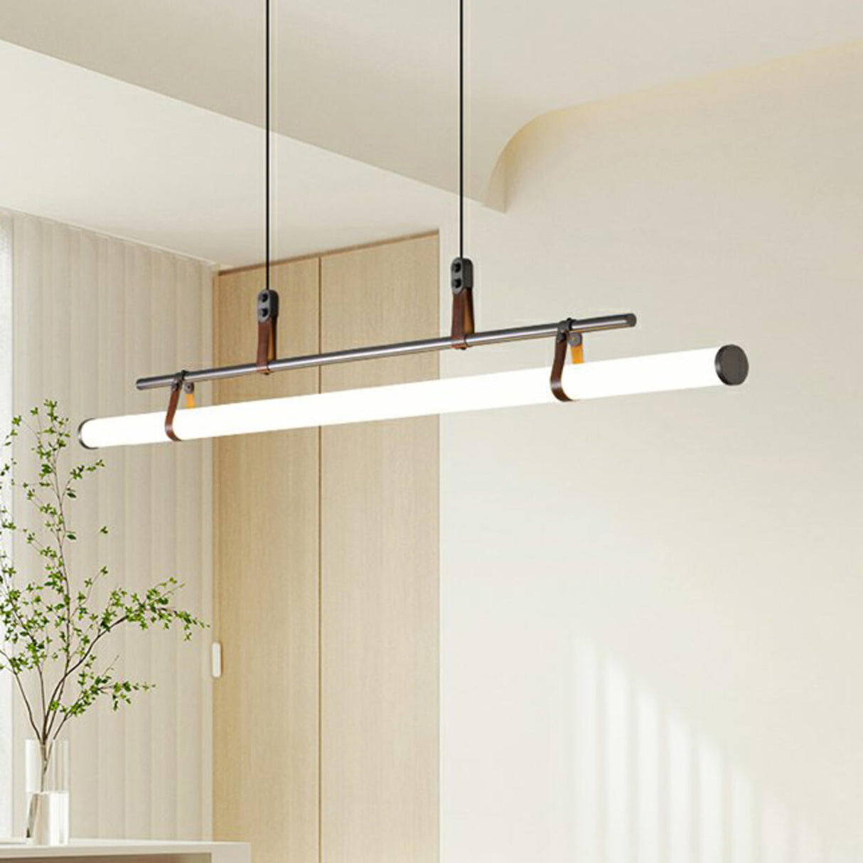 Industrial Linear Leather Straps Island Pendant Light Image - 13