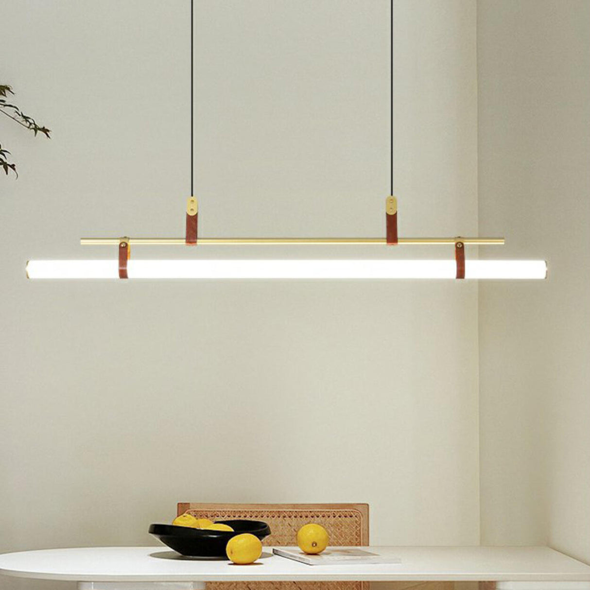 Industrial Linear Leather Straps Island Pendant Light Image - 6