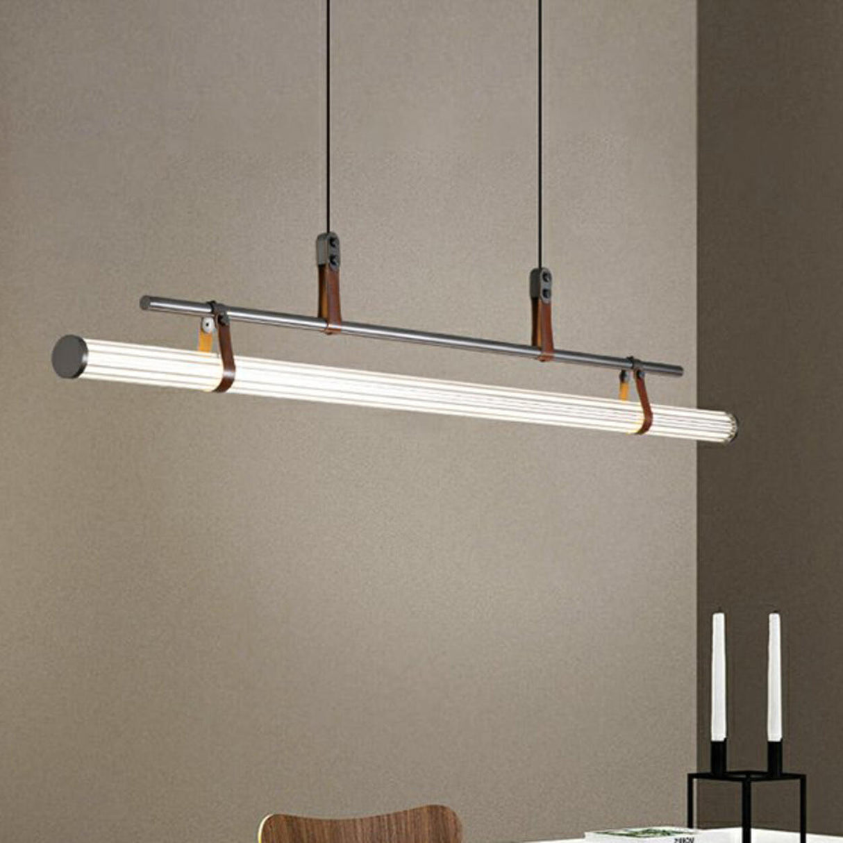 Industrial Linear Leather Straps Island Pendant Light Image - 7