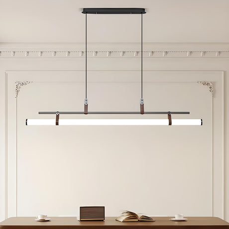 Industrial Linear Leather Straps LED Pendant Light Image - 1