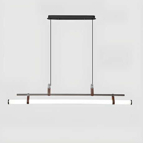 Industrial Linear Leather Straps LED Pendant Light Image - 2