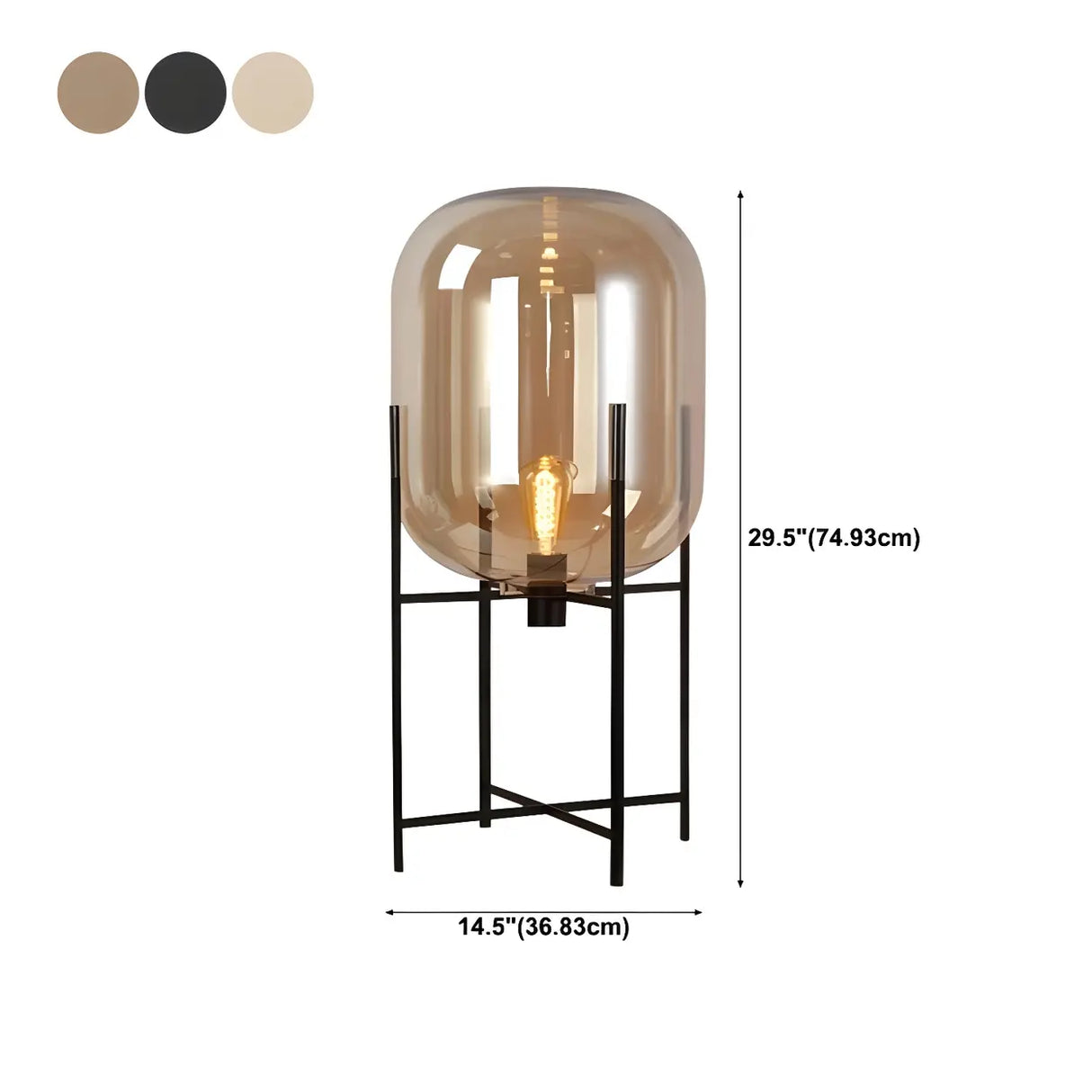 Industrial Living Room Amber Glass Oda Floor Lamp 