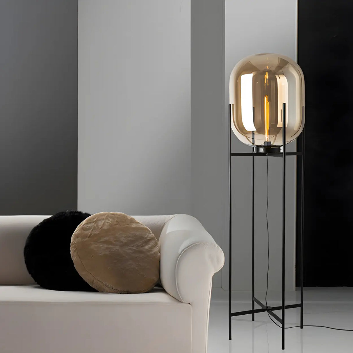 Industrial Living Room Amber Glass Oda Floor Lamp Image - 4