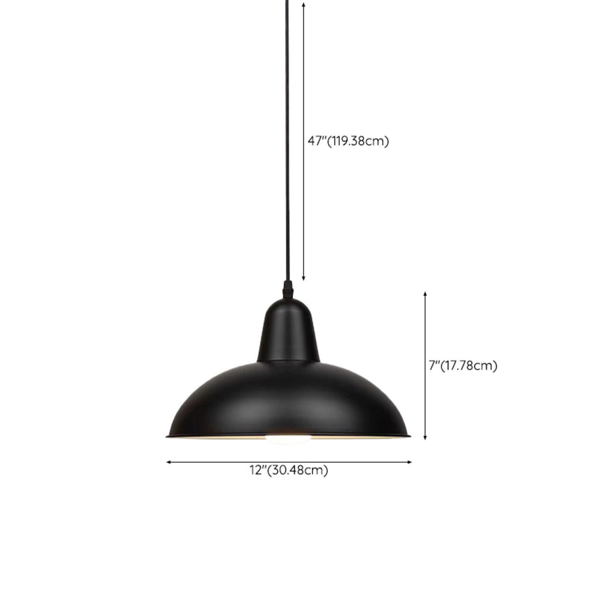 Industrial Matte Black Iron Dome Cone Pendant Light 