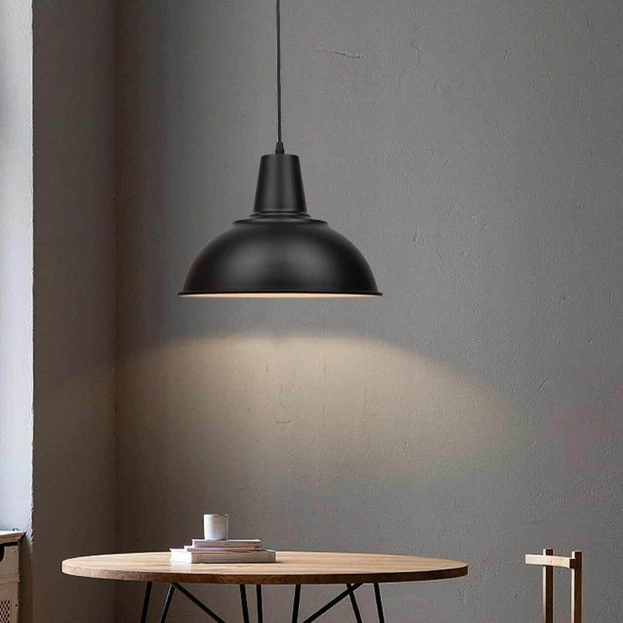 Industrial Matte Black Iron Dome Cone Pendant Light Image - 6