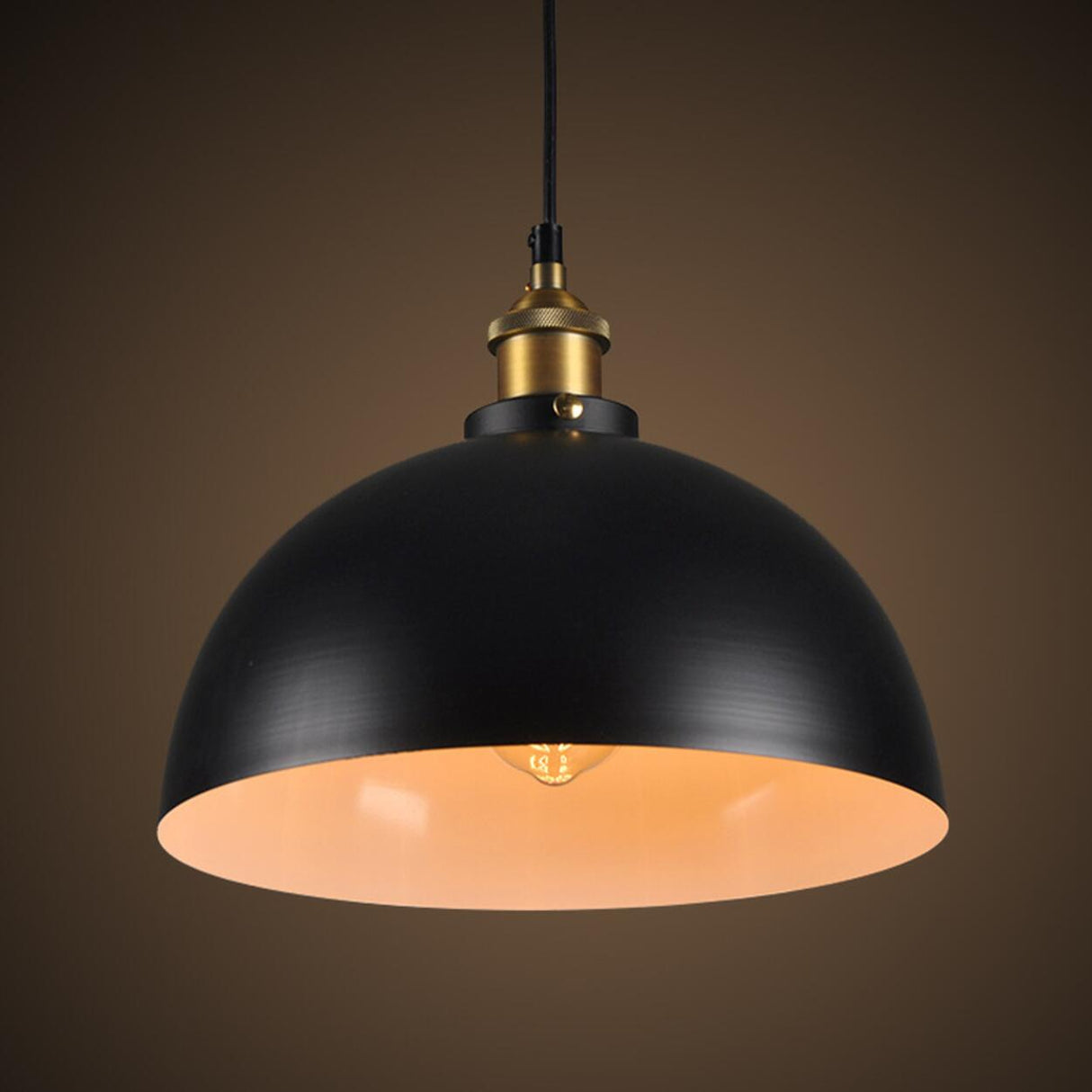 Industrial Matte Black Metal Dome Pendant Light Image - 6