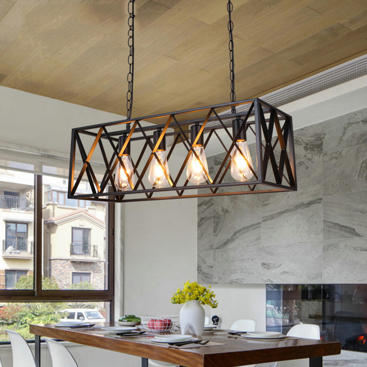 Industrial Metal Cage Kitchen Island Pendant Light Image - 1