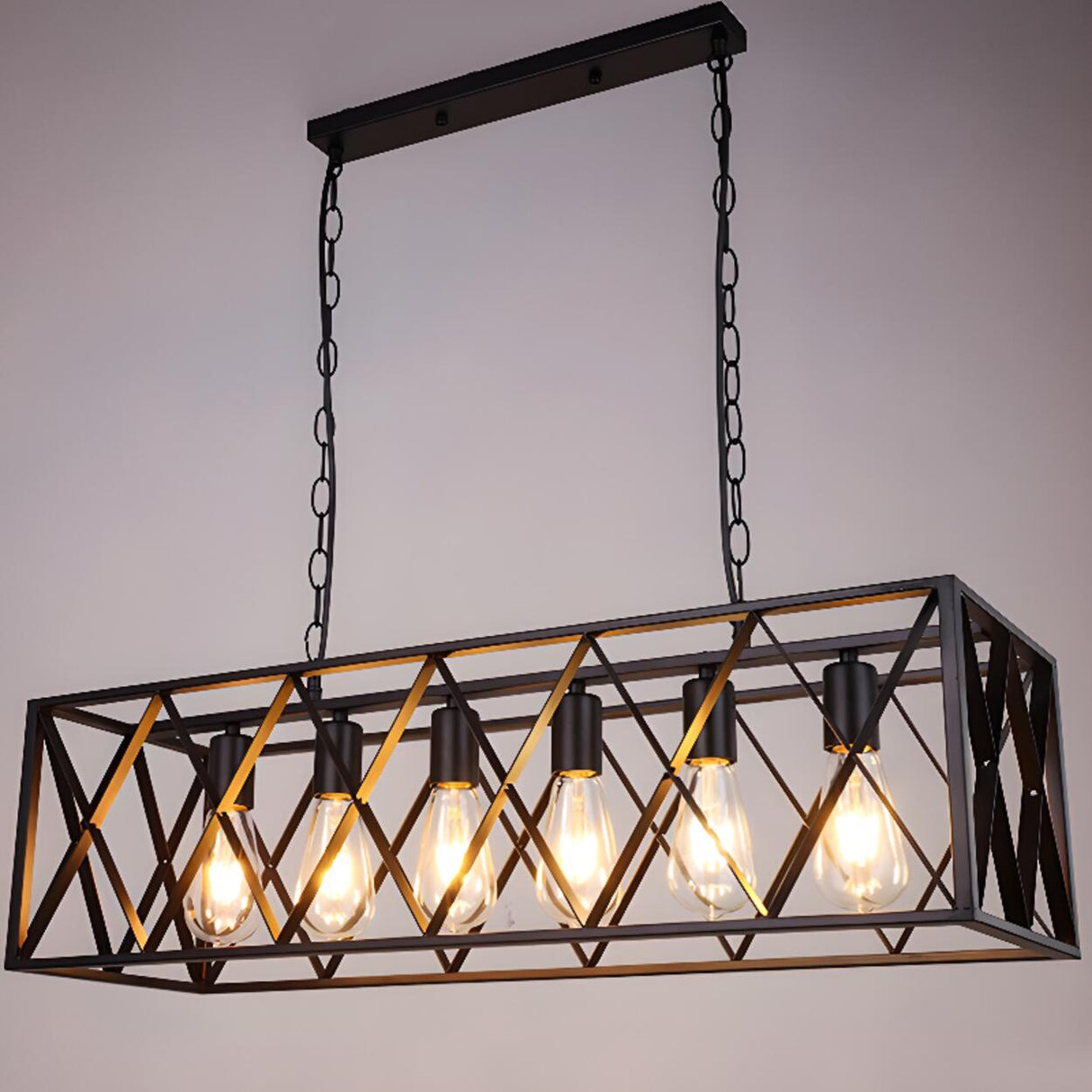 Industrial Metal Cage Kitchen Island Pendant Light Image - 10