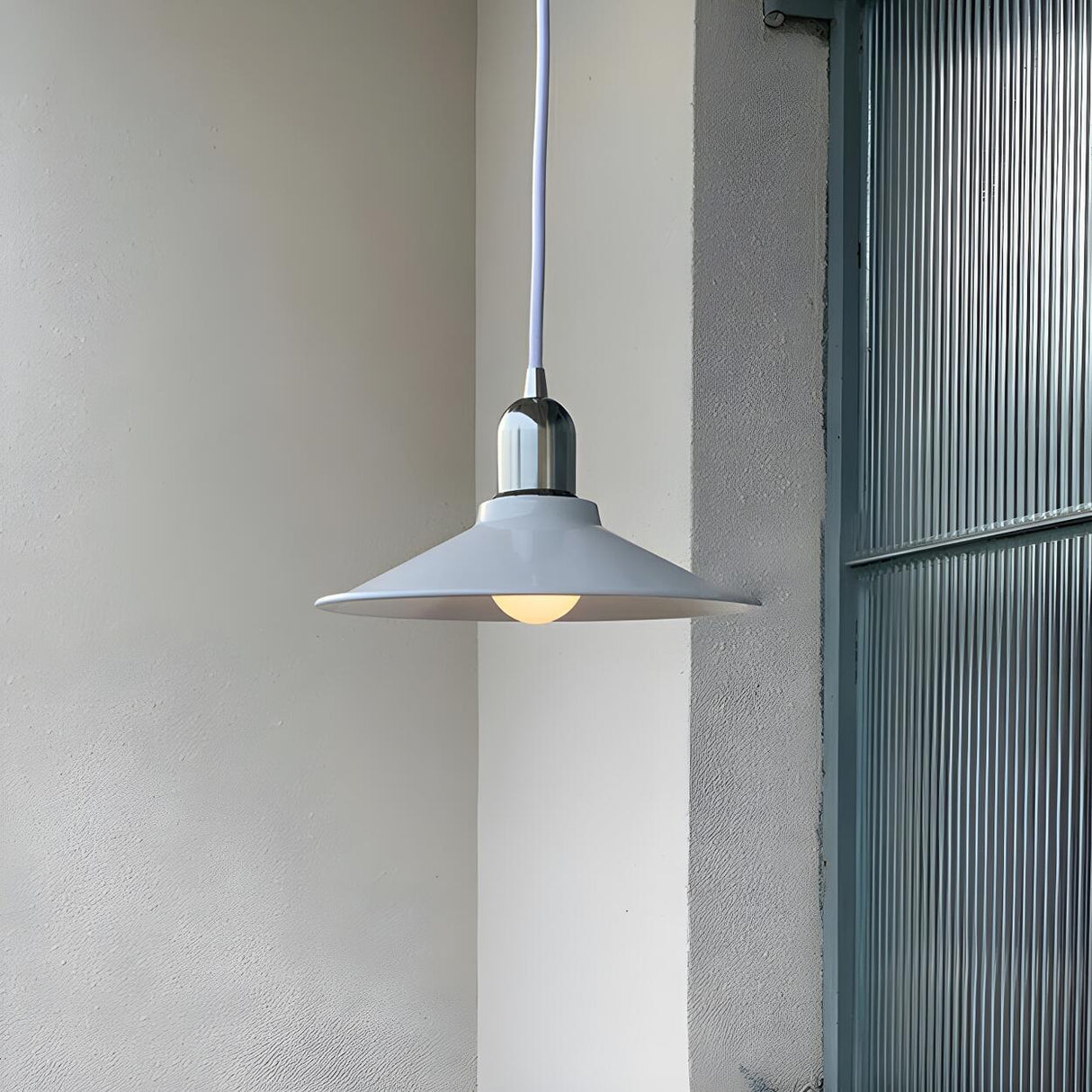 Industrial Metal Chrome Cone White Bedroom Pendant Light Image - 7