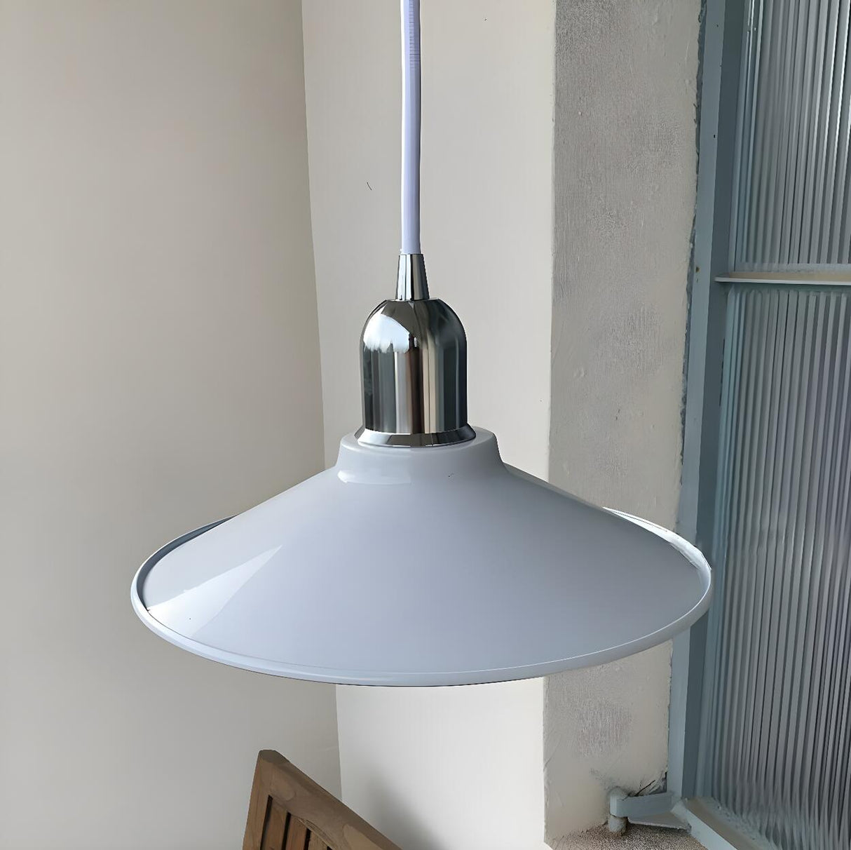 Industrial Metal Chrome Cone White Bedroom Pendant Light Image - 9