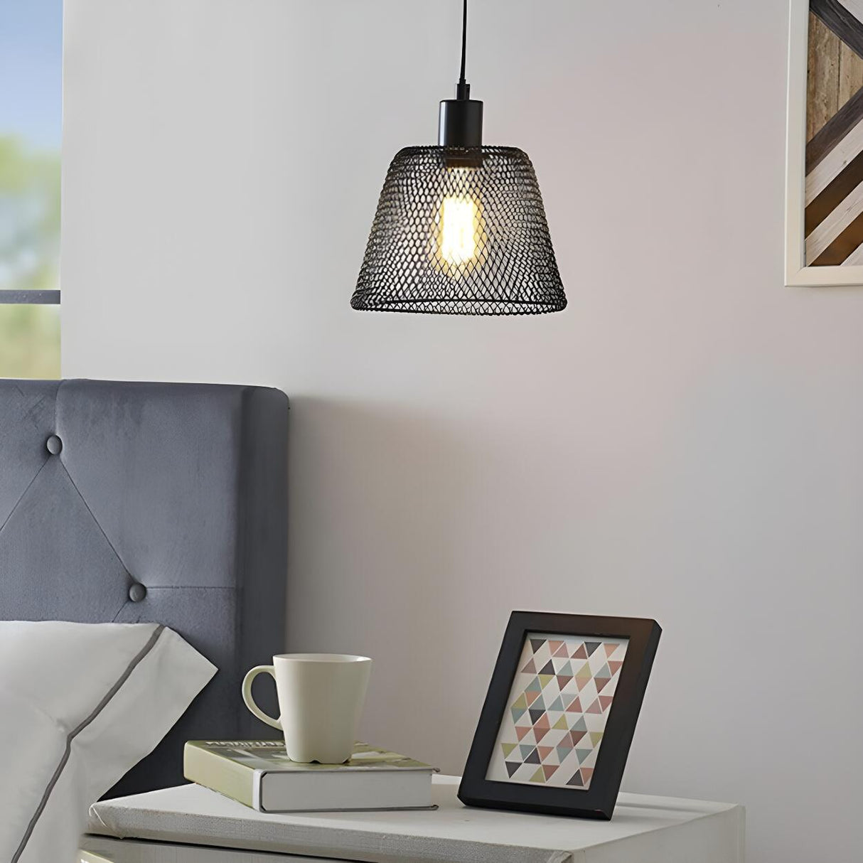 Industrial Metal Mesh Pendant Light Adjustable Height Image - 3