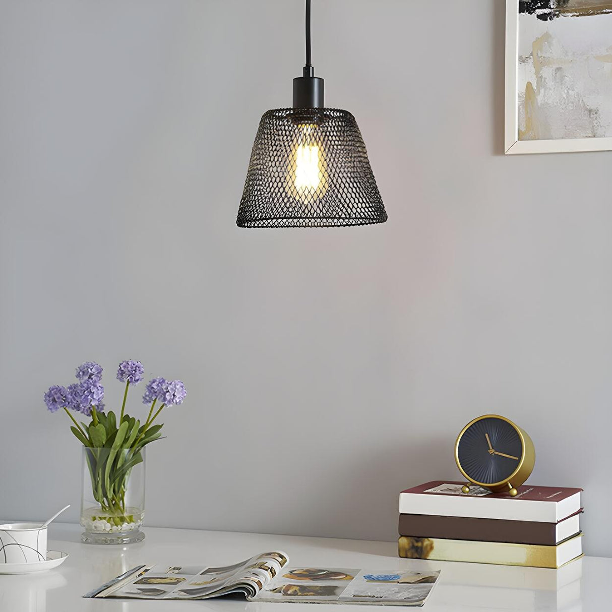 Industrial Metal Mesh Pendant Light Adjustable Height Image - 4