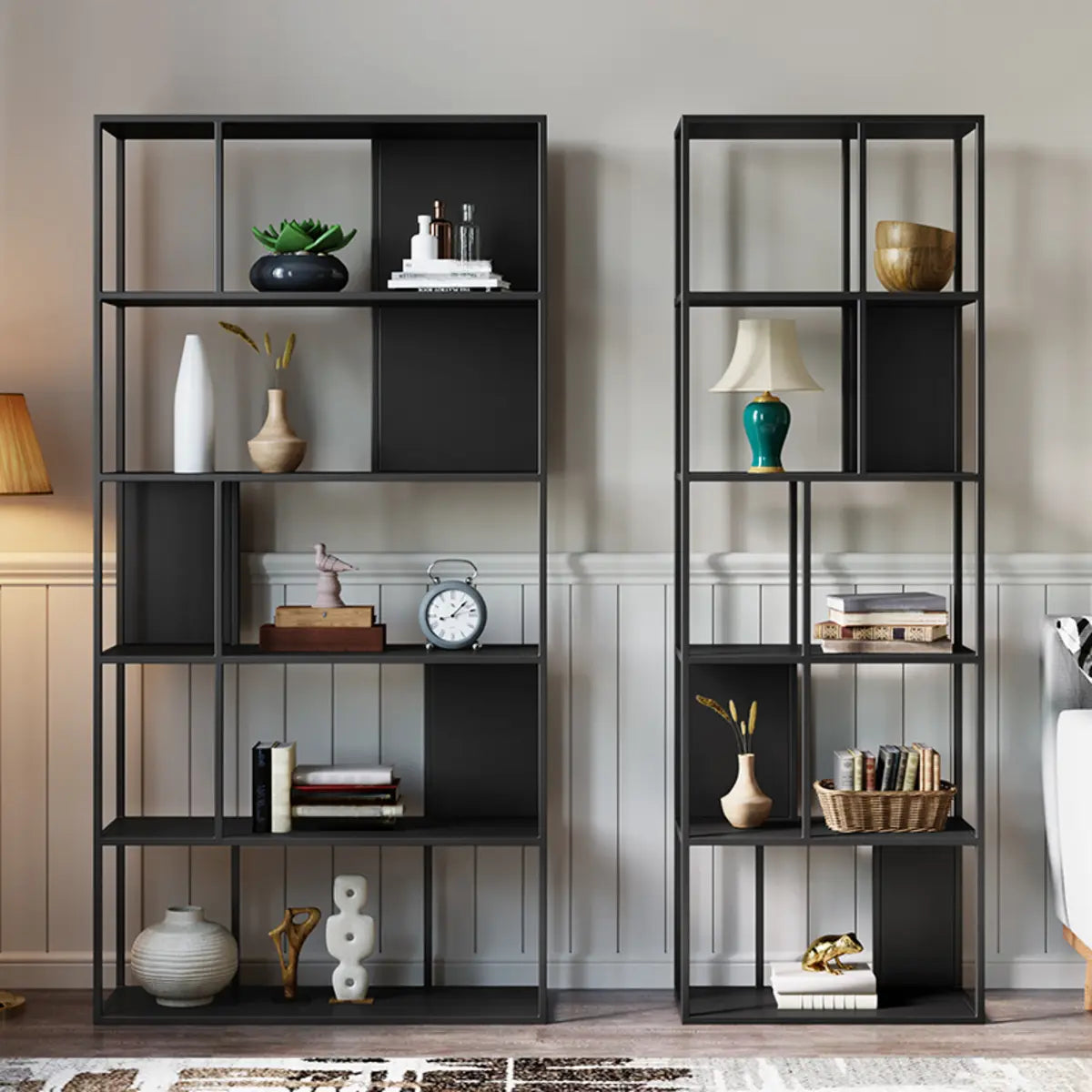 Industrial Metal Open Black Etagere Display Bookcases Image - 1