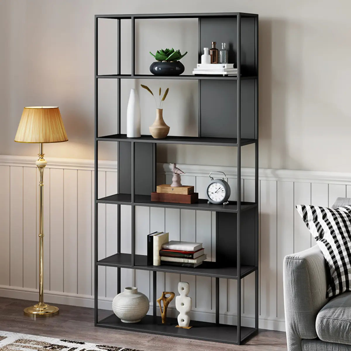 Industrial Metal Open Black Etagere Display Bookcases Image - 4