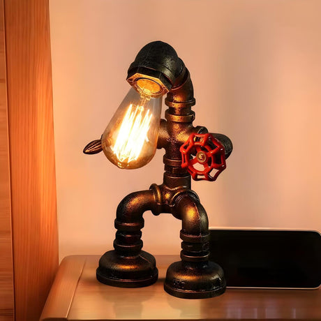 Industrial Metal Pipe Robot Bedroom Decor Table Lamp Image - 1