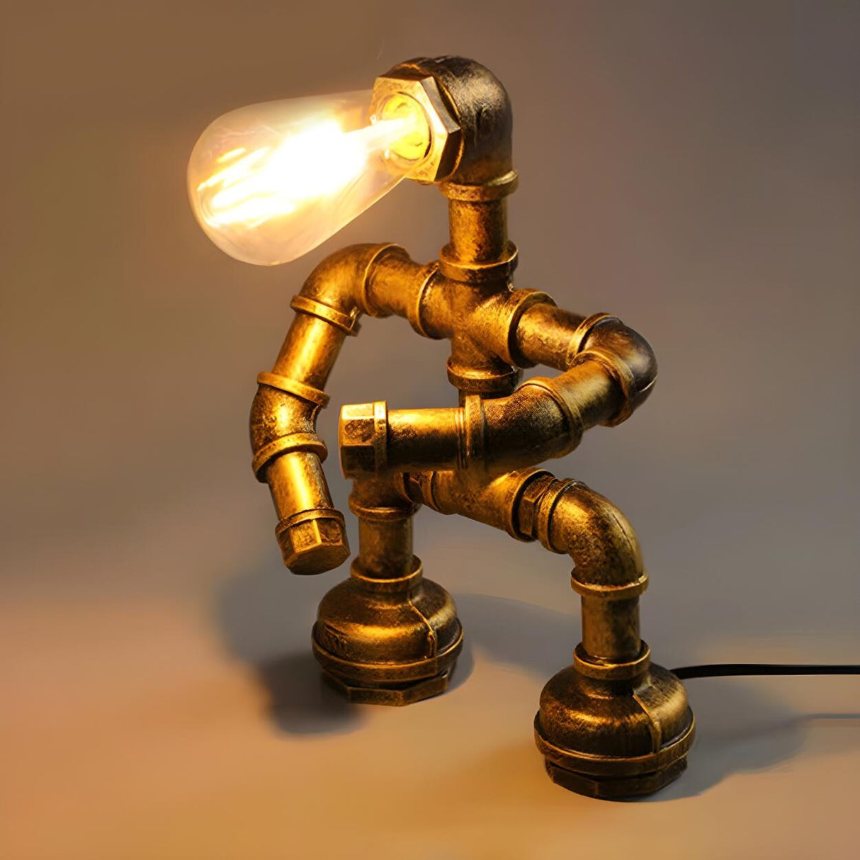 Industrial Metal Pipe Robot Bedroom Decor Table Lamp Image - 8