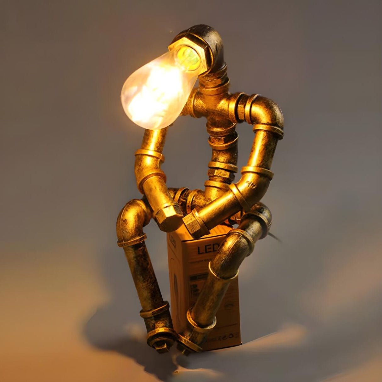 Industrial Metal Pipe Robot Bedroom Decor Table Lamp Image - 9