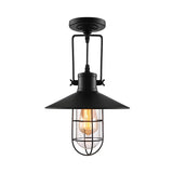 Industrial Mini Black Cone Cage Semi-Flush Mount Light Image - 2