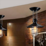 Industrial Mini Black Cone Cage Semi-Flush Mount Light Image - 3