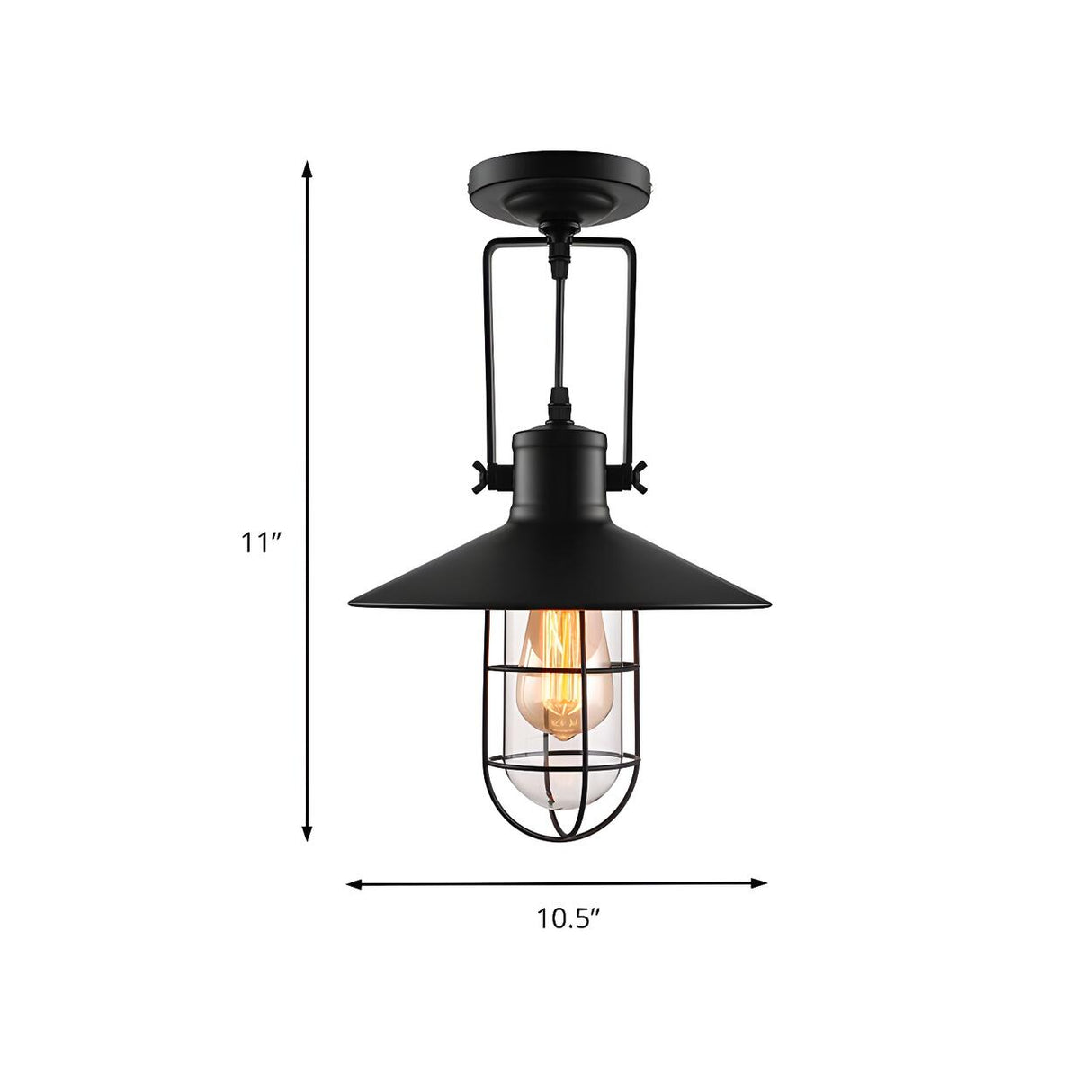 Industrial Mini Black Cone Cage Semi-Flush Mount Light Image - 4