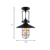 Industrial Mini Black Cone Cage Semi-Flush Mount Light Image - 4