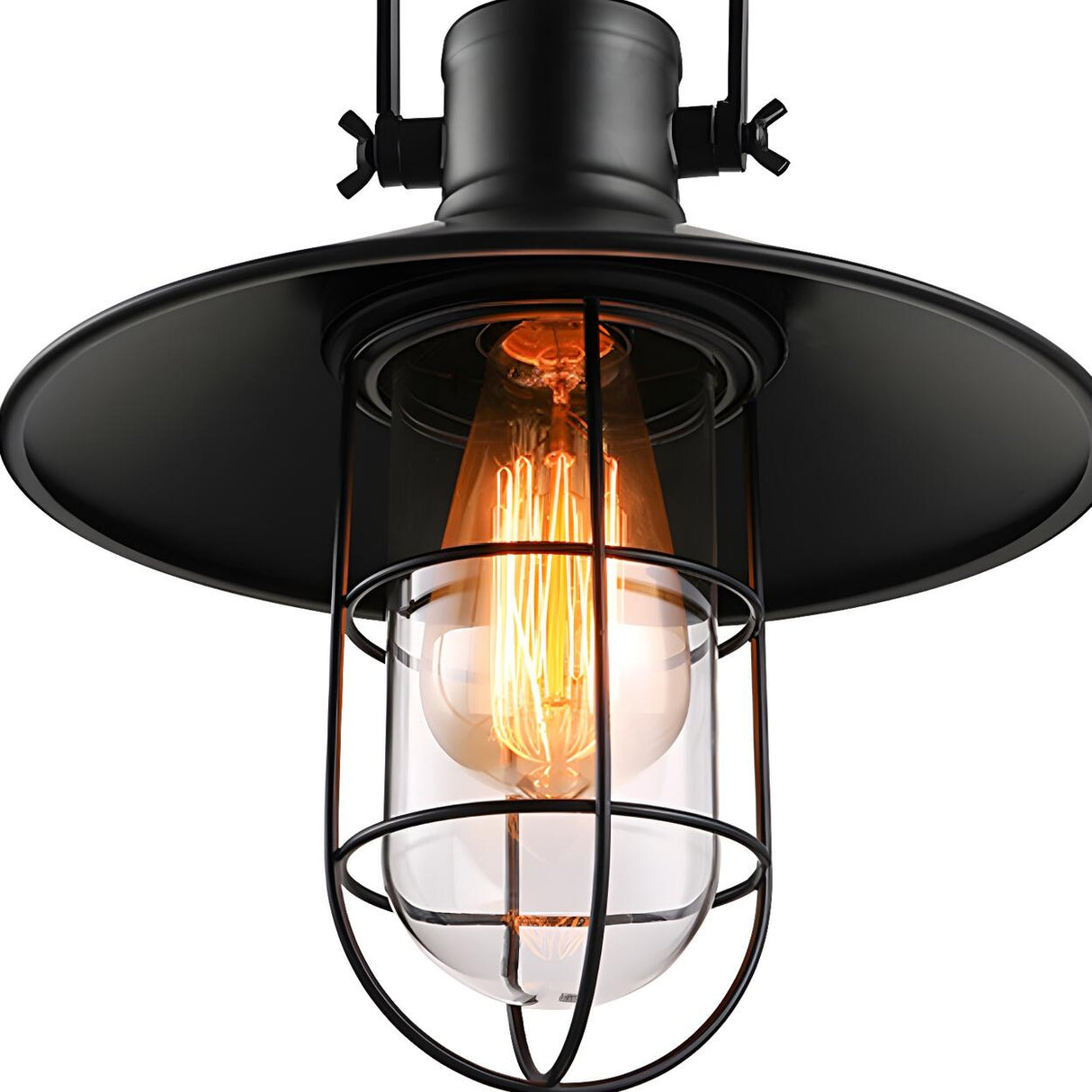 Industrial Mini Black Cone Cage Semi-Flush Mount Light Image - 5