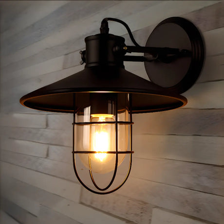 Industrial Mini Black Metal Cage LED Wall Sconce Image - 1