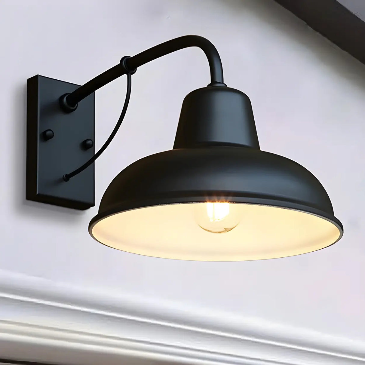 Industrial Mini Black Metal External Dome Wall Lamp Image - 3