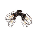 Industrial Mini Pipe Caged Semi-Flush Mount Lamp 4-Bulb Image - 3