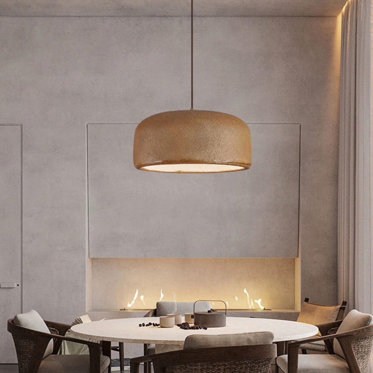 Industrial Minimalist Pot Lid Resin Dining Room Pendant Light Image - 1