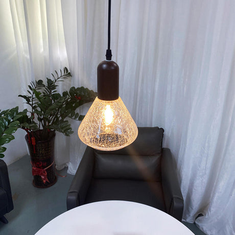 Industrial Modern Crackled Cone Glass Pendant Light Image - 1