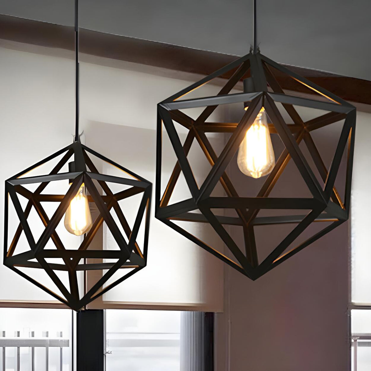 Industrial Modern Geometric Black Metal Pendant Light Image - 10