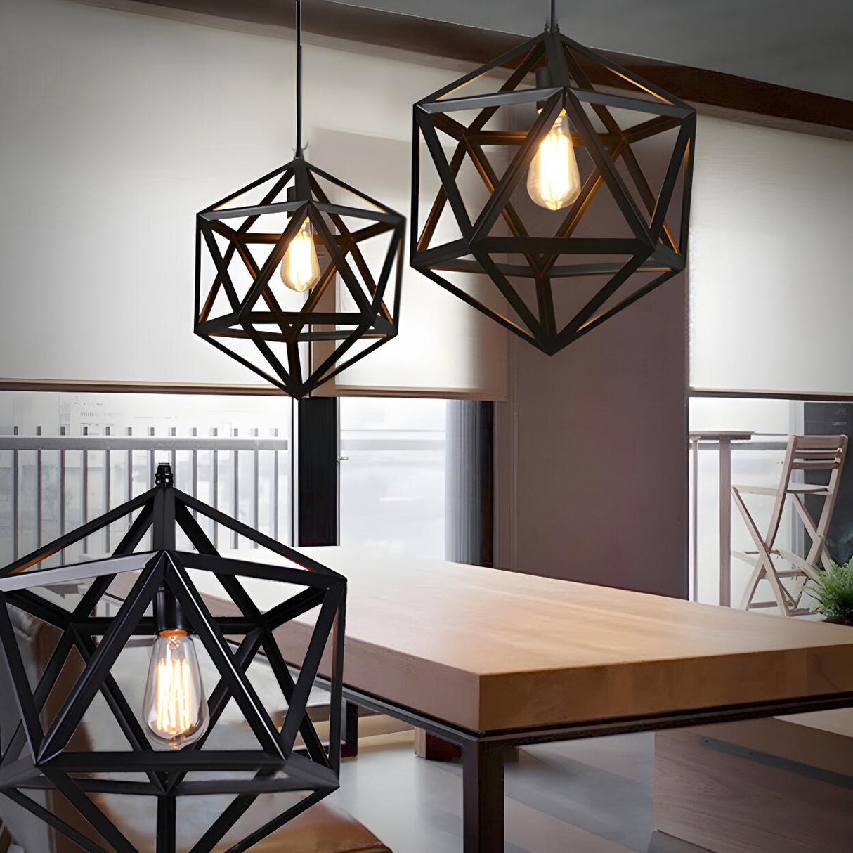 Industrial Modern Geometric Black Metal Pendant Light Image - 4