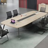 Industrial Natural Finish Curved Conference Desk for 10 Image - 1