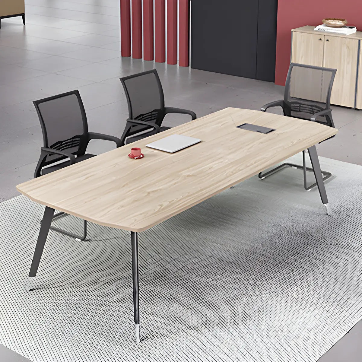 Industrial Natural Finish Curved Conference Desk for 10 Image - 4